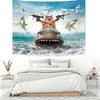 Grtuspr Funny Cat Riding Shark Tapestry Blue Ocean Theme Wall Hanging Wall Art Decor for Bedroom Living Room Dorm Home Deco