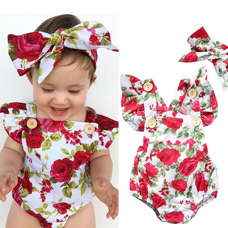 Fashion Sweet Newborn Baby Girl Romper Bodysuit Jumpsuit Clothes Outfits 2PCS Set 0-24M