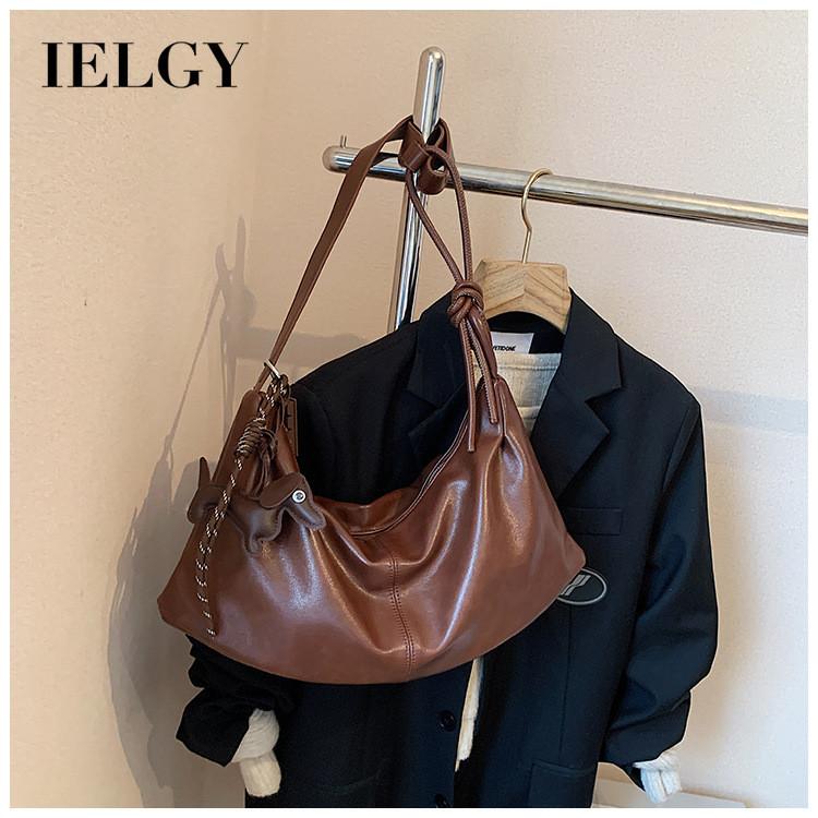 IELGY Soft Leather Retro Large-Capacity Bag Autumn Winter All-Match Commuter Cross-Body Dumpling Bag