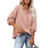 Autumn Winter Women Casual Loose V Neck Hoodie Top Solid Color Single Breasted Shirt