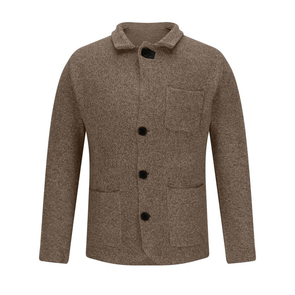 Men's Casual And Trendy British-style Solid-color Warm Cardigan Sweater, Men's Long-sleeved Button-up Stand-up Collar Sweater