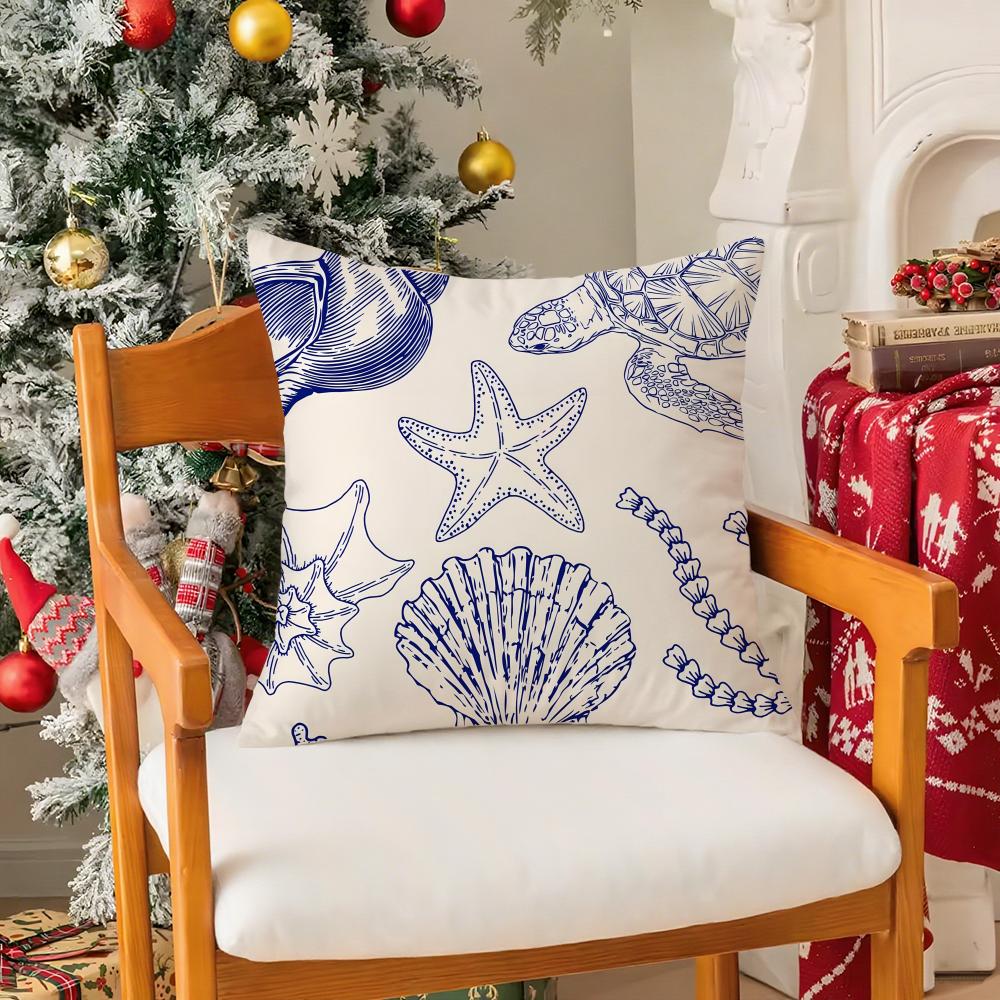 Animals Marine Theme Print Pillow Case Silky Short Plush With Invisible Zipper Dustproof Sofa Cushion Cover For Home Decor