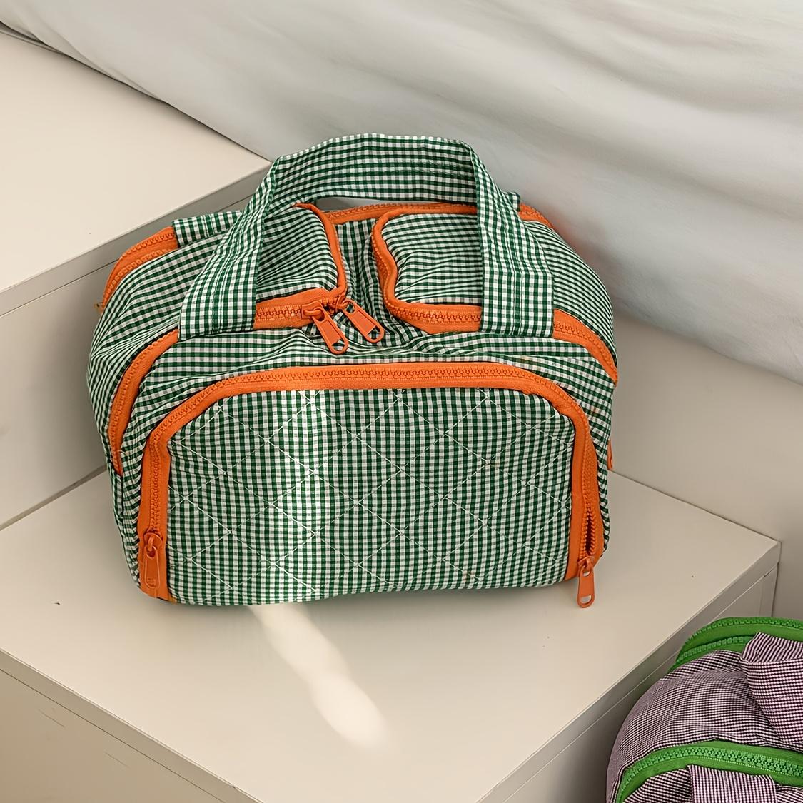 Vintage Plaid Quilted Makeup Portable Hand Held Toiletry Pouch Lightweight Cosmetic Storage Organizer Stylish Travel Accessory