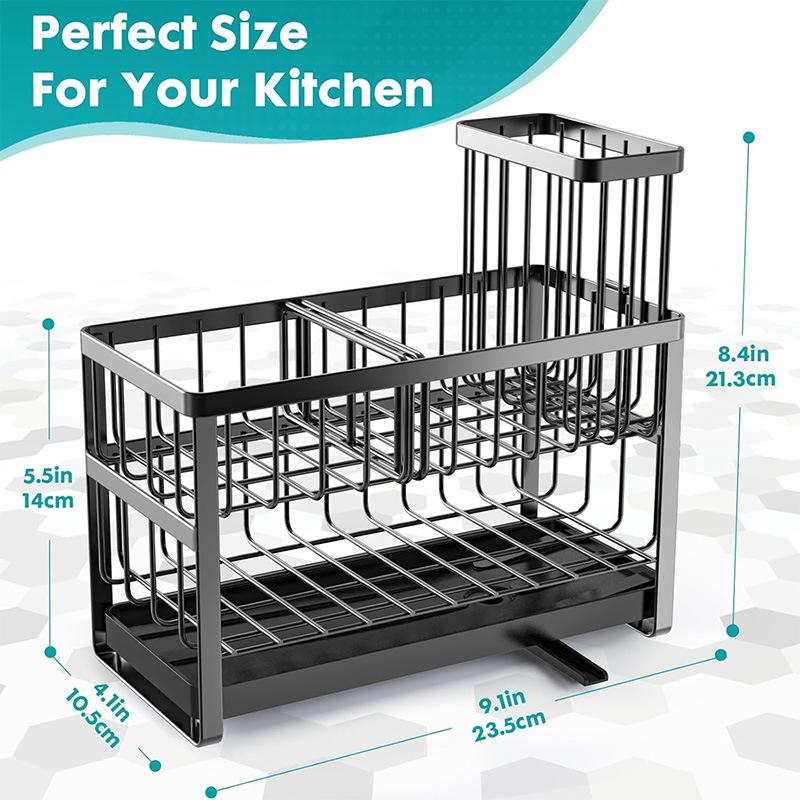 Double-layer dish rack for kitchen sink, draining rack for bowls and cutlery