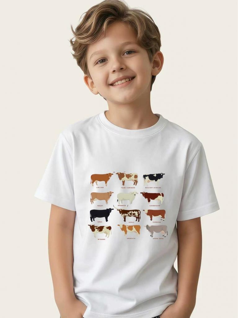 Children's T-shirt Boys and Girls Farm Animal Popular Science Printed Short-sleeved Non-colliding Style