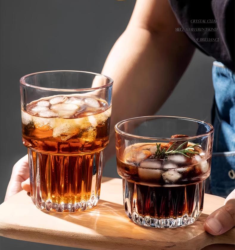 Pige Home 280ml/380ml Ain Bleifreie Stapelbare Glasbecher (Groß & Klein)