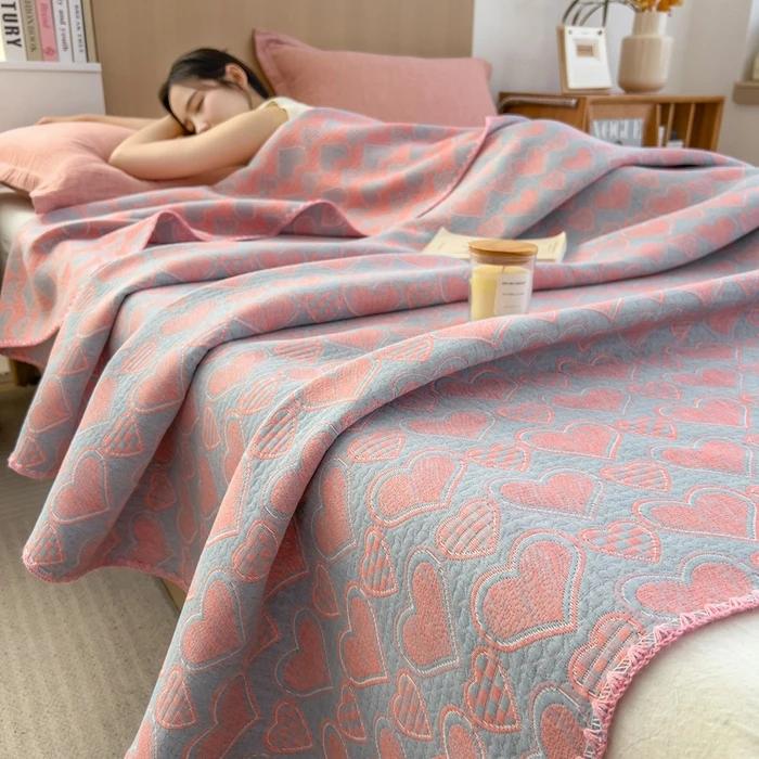 Hot Sale cotton jacquard three-layer yarn wool towel quilt pure cotton lunch break blanket sofa cover blanket shawl blanket