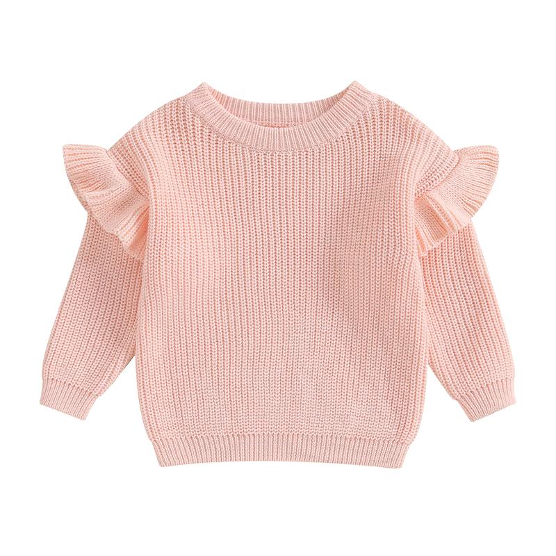 

Baby Solid Color Ruffle Sweater Knitted Winter Baby Girl Clothes Round Neck Kid Toddler Girl Pullover Baby Outerwear 59
