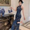 Elegant Sleeveless Retro Cheongsam Dress with Slit and Frog Buttons for Women