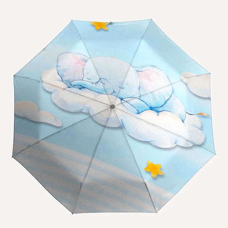 1pc Sleeping Elephant in the Clouds Umbrella with Plastic Handle,Suitable for All Seasons UmbrellaPT452