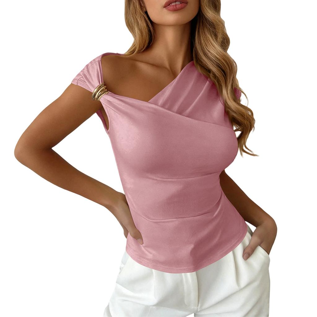 Women Asymmetric One Shoulder Top Slim Fit Sleeveless Blouse Office Wear Stylish Workwear Vest Shirt