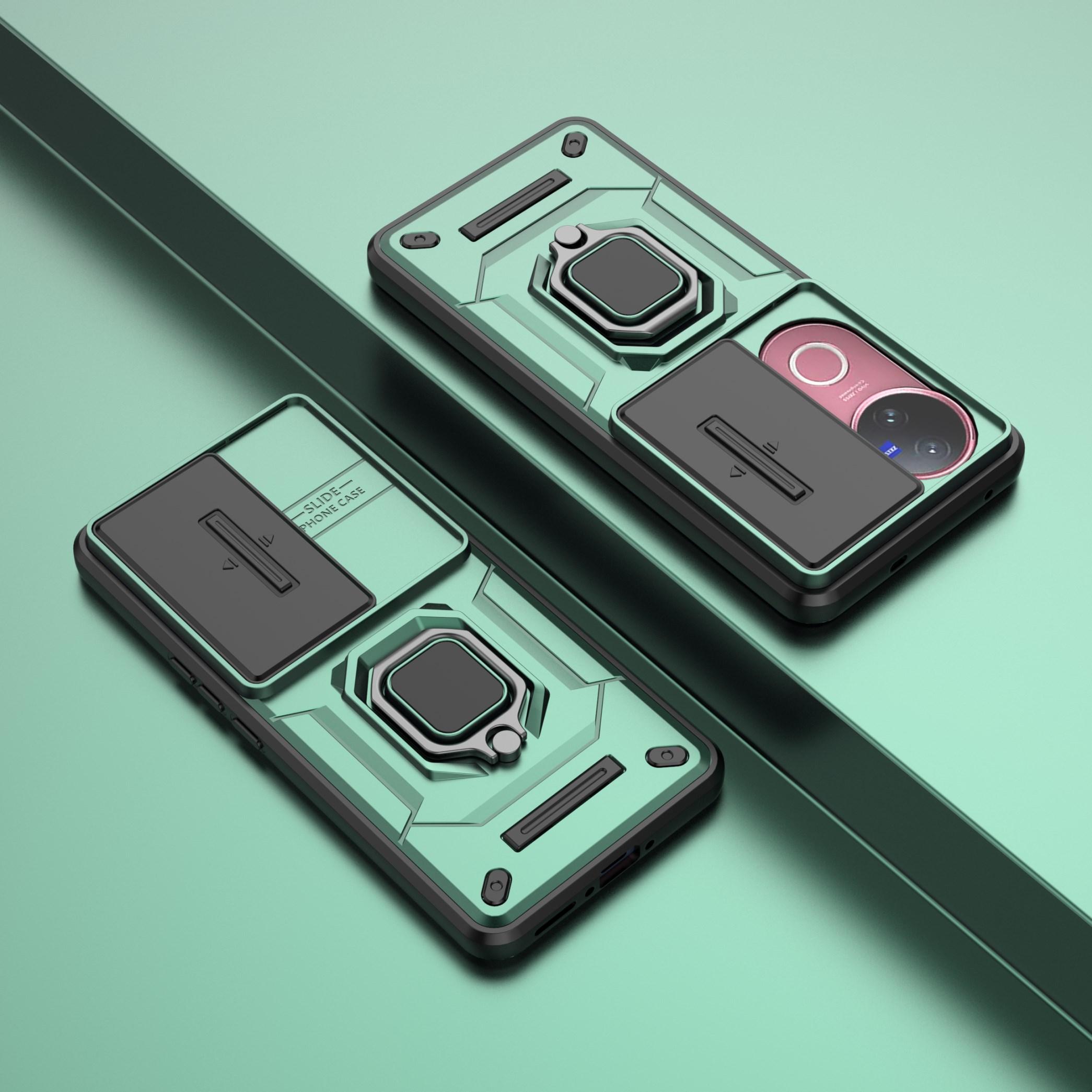 

Для Vivo V50 Чехол Сдвижная крышка-окно Чехлы Vivo V50 Coque Battle Подставка-держатель Сдвижное окно Ударопрочный Чехол-накладка на заднюю панель телефона Vivo V50 For Vivo V50 зелёный