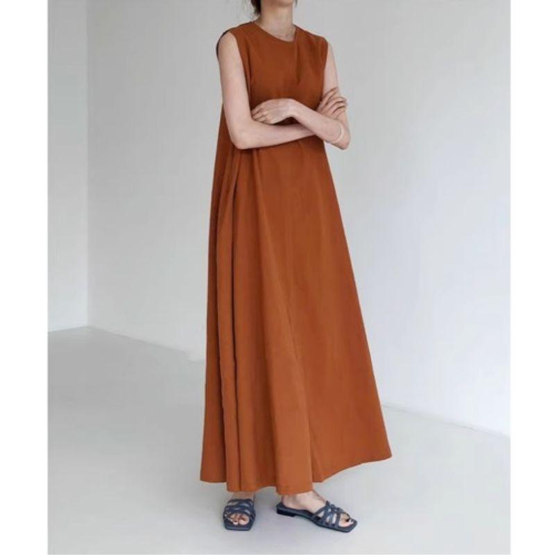 

K-style Plus Size Women s Clothing Casual Baggy Tank Dress Minimalist Pure Color Sleeveless round Neck Mid-Length Dress Dress Brick Red XL