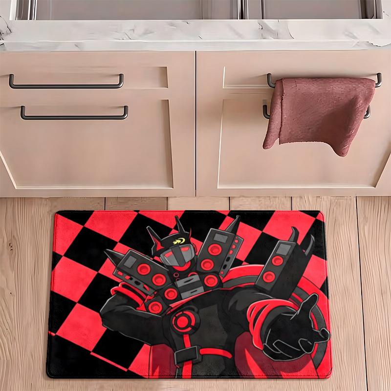 Skibidi Toilet Flannel Kitchen Floor Mat Absorbent Non-Slip Soft Standing Mat Washable Comfortable Kitchen Rug for Home Sink Laundry