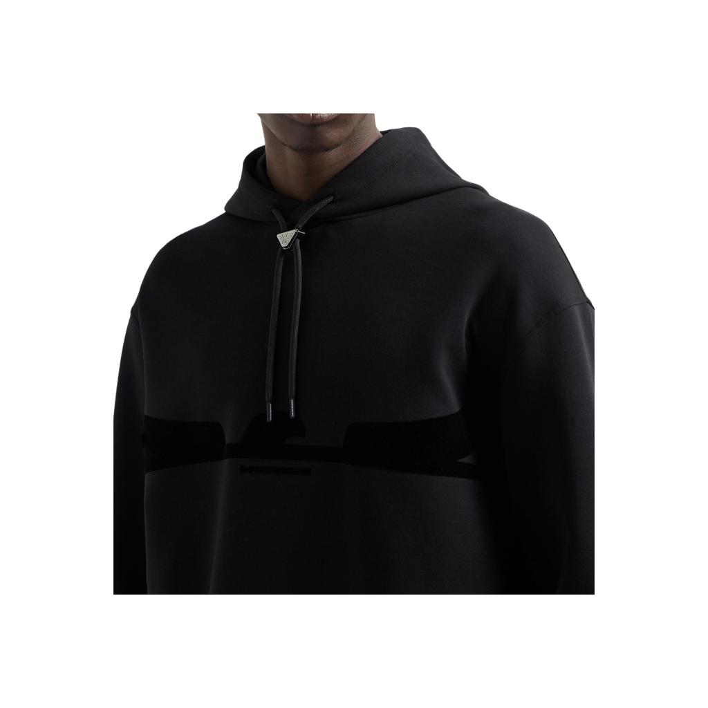 Emporio Armani Velvet Eagle Logo Cotton Stretch Fitted Long Sleeve Hoodie Men Hoodies Black EM001065-AF10013-UC001