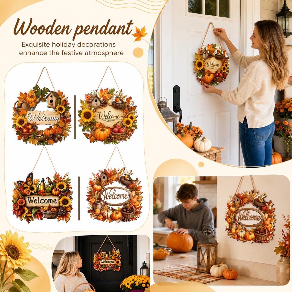 Fall Pumpkin Wooden Hanging Ornament Set of 4 for Thanksgiving Decor