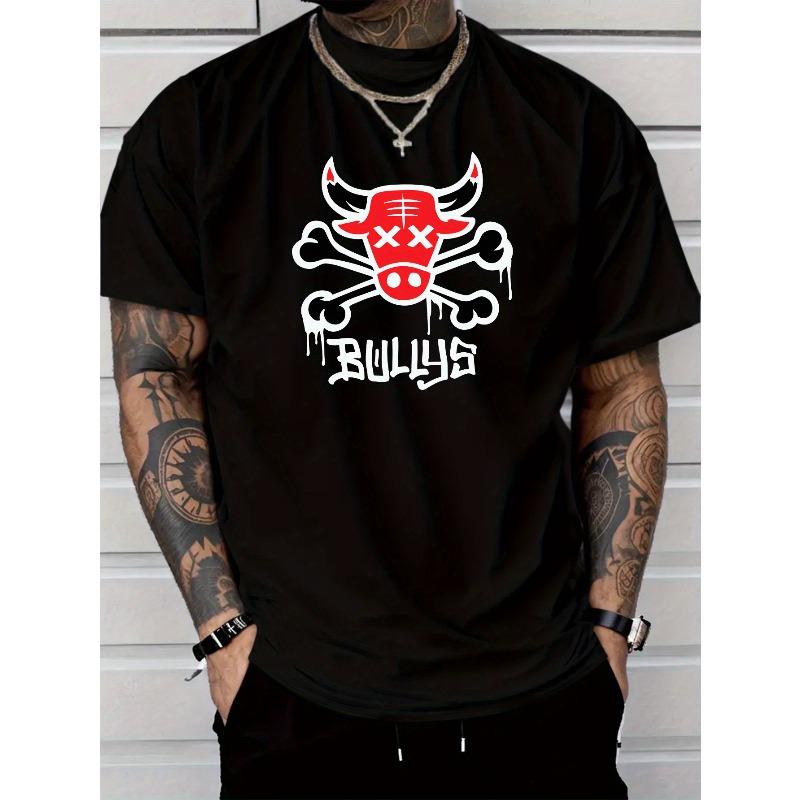 European Size  Men'S Casual Fashion Bull Head Letter Print Short Sleeve T-Shirt,Regular Fit with a Round Neck, Comfortable Stretchy Summer T-Shirt
