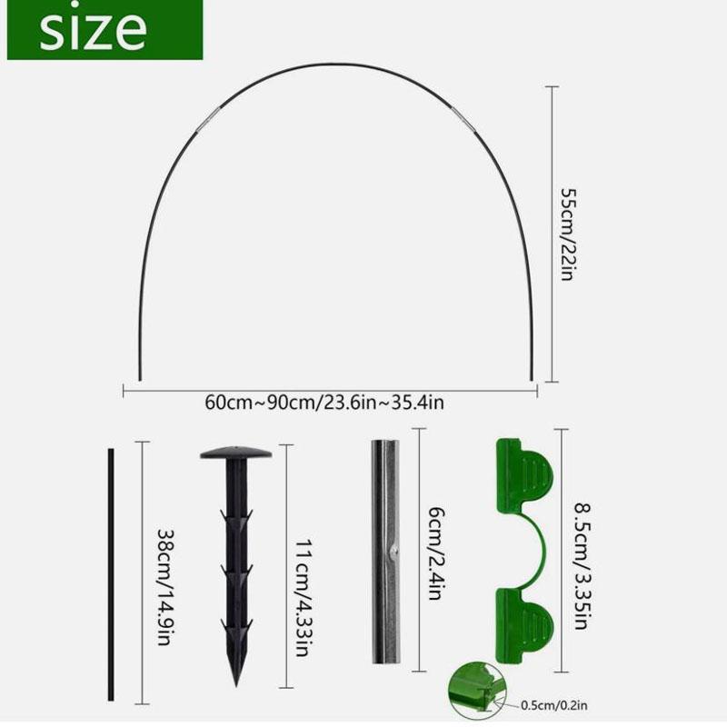 90PCS Greenhouse Hoops Set Reusable Bendable Fibreglass Grow Set With Protective Net Garden Plant Tunnel Arch Shed Bracket