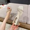 Xibeilove  Summer Women's Fashion Slippers Crystal Pendant Rhinestone PVC Middle Heel Slippers Wedding Bridal Party Shoes