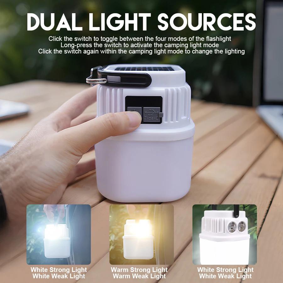 Solar LED Camping Light Bulb,Rechargeable LanternPortable Outdoor Hanging Lamp,Flashlight Emergency Light for Outdoor Hiking