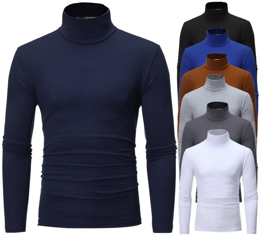 Hoge Nek Lange Mouwen T-shirt voor Mannen Slim Fit Basis Shirt Top