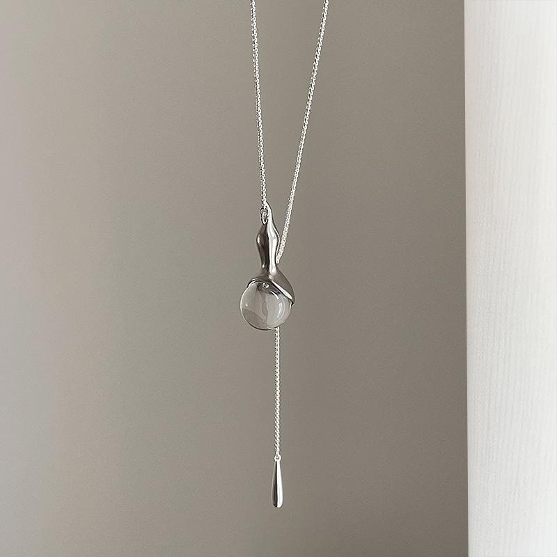 

Charming Gold Silver Copper Sweater Chain Pendant Necklaces For Women Natural Tiger Eye Stone Clear Glass Gourd Jewelry 70cm