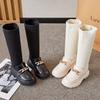 2025 New Winter Korean Over-the-knee Boot for Girls with Metal Chain Sock Boots Kids Fashion Solid Glossy Chic Girls Soft Boots