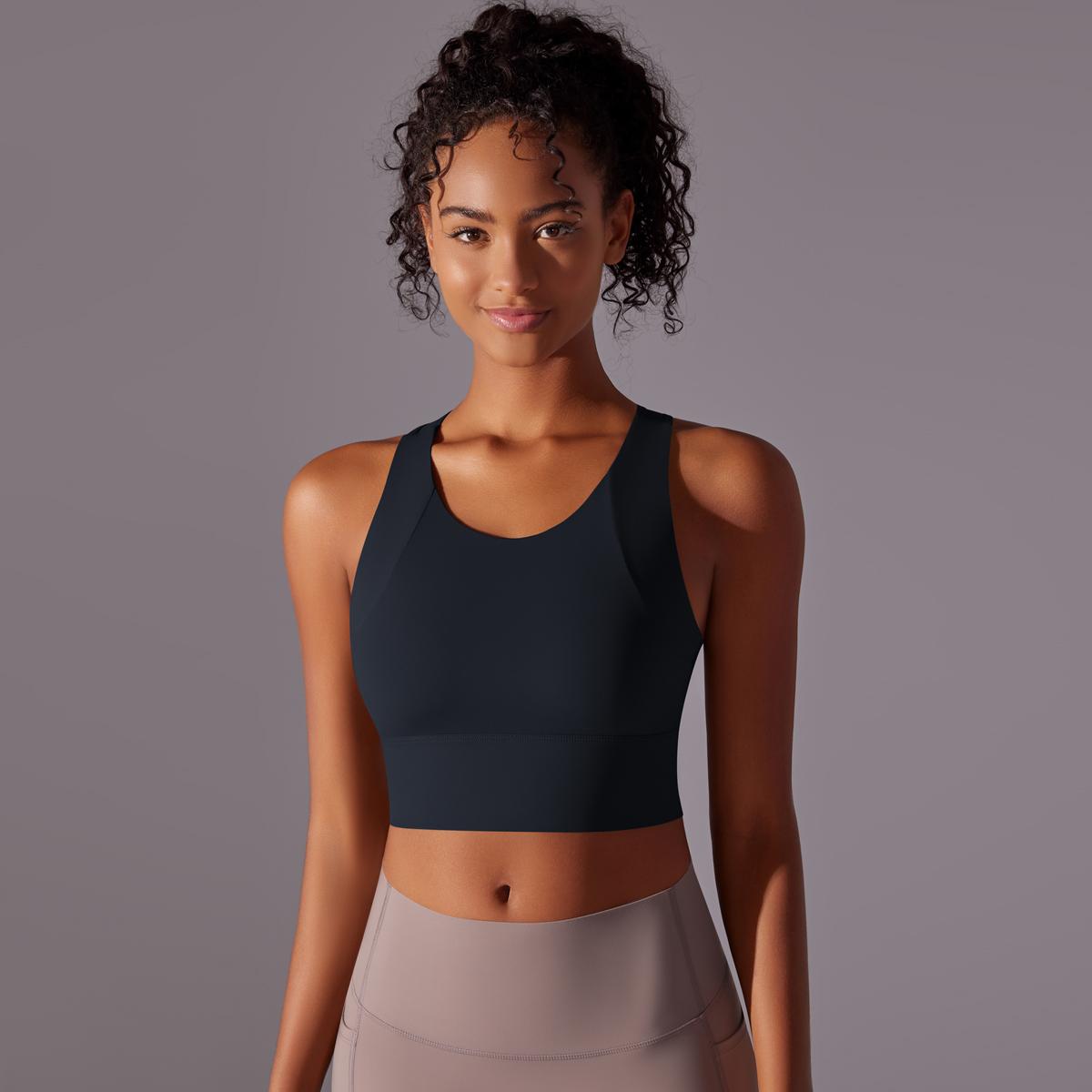 

Nessaj Женский жилет для йоги, дышащий, спортивный топ для тренировок, однотонный бюстгальтер для бега и фитнеса M чёрный