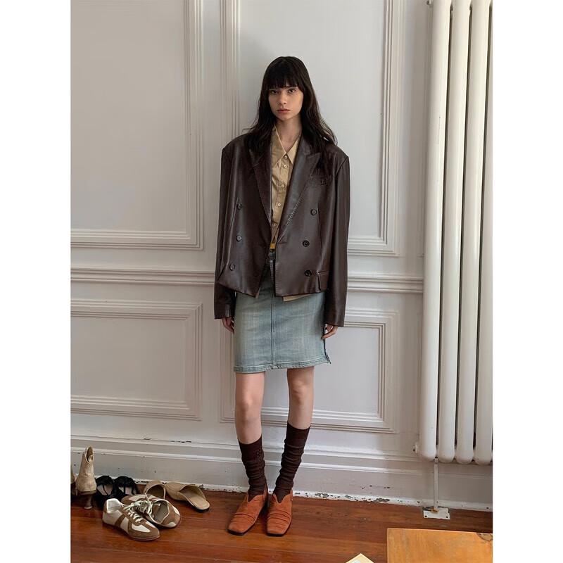 Women's Semi-Vegetable Tanned Sheepskin Short Leather Jacket