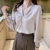 Fashion Blouses Shirts Long  Sleeve V-Neck Office Lady Black White Chiffon Blouse Shirt Women Tops J753