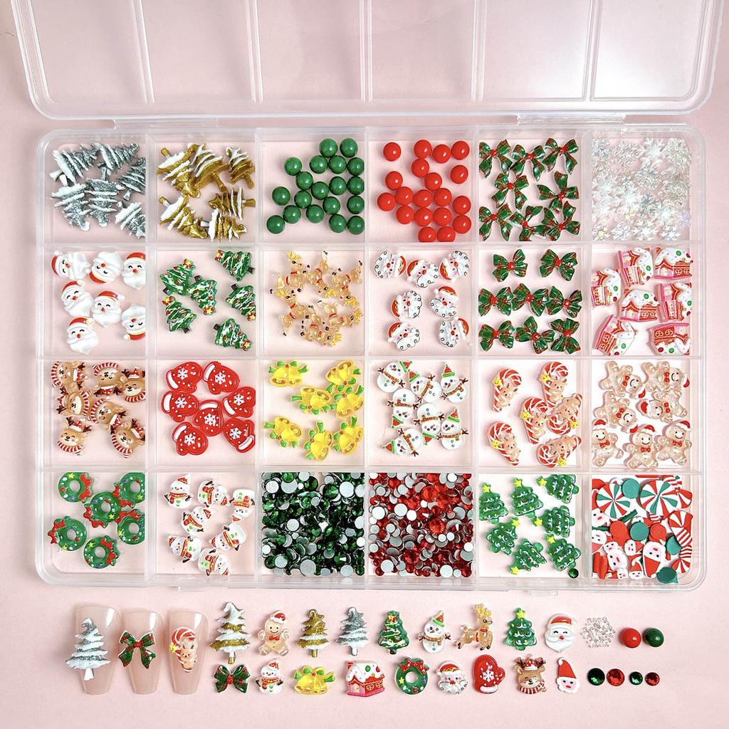 BEPAN Santa Claus Nail Art Decorations for New Year Winter Christmas Pressed Handmade DIY Boxed Wearable Nail Material