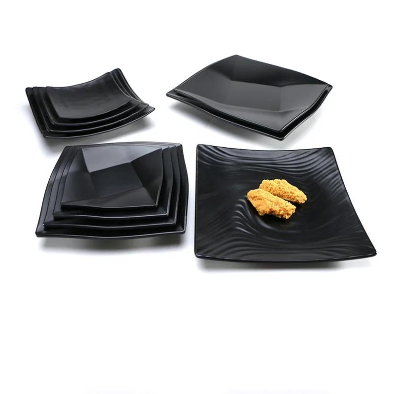 Piatto Nero Opaco Melamina Stoviglie Piatto per Snack Quadrato Plastica Piatto da Cena Forniture da Cucina Girarrosto Commerciale Contorni