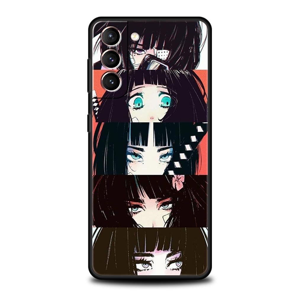 Carcasă de telefon tip fată anime în stil japonez pentru Samsung Galaxy S23 Ultra S22 S21 S20 FE 5G S10 S10E S9 S8 Plus Note 20, moale, neagră