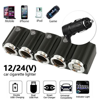 DC 12V/24V 4 Way Auto Car Cigarette Lighter Socket Splitter Power Charger Adapter Charging Dual USB Ports for Smartphones Hot