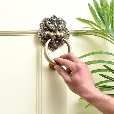Brass Dragon Face Door Knockers - Gold Entrance Decoration for Home - Vintage Door Ring Bell
