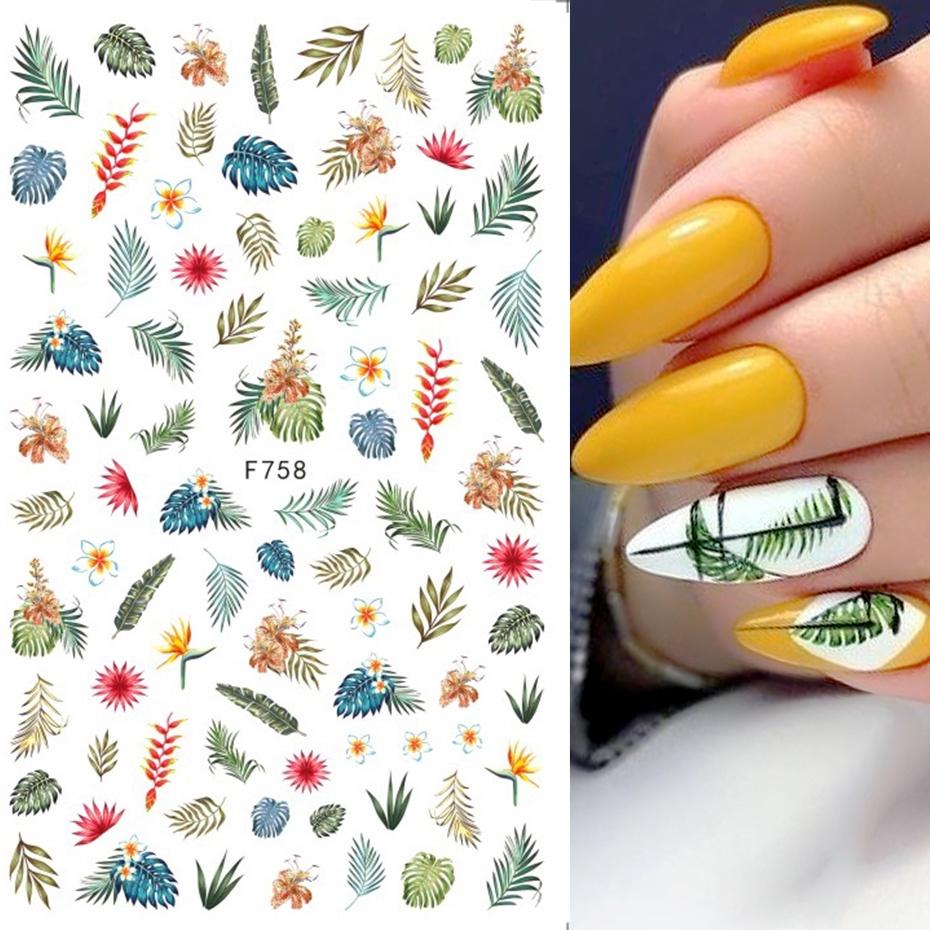 1 Blatt 3D selbstklebende Nagelaufkleber Abziehbilder Buchstabe Blume Blatt Schmetterling Welle Linie Nail Art Deco