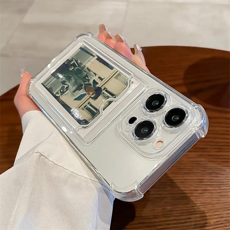 Průhledný silikonový kryt s držákem na karty pro iPhone 16 15 14 13 12 11 Pro Max XS XR 7 8 Plus, průhledná peněženka, nárazuvzdorný silikonový kryt