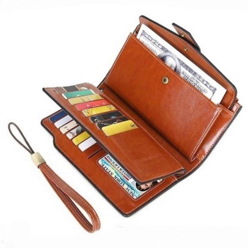 Women PU Leather Long Wallets RFID Antitheft Clutch Zipper Coin Pocket Oil Wax Retro Wallet High Quality Female Card Holder Coin Purse