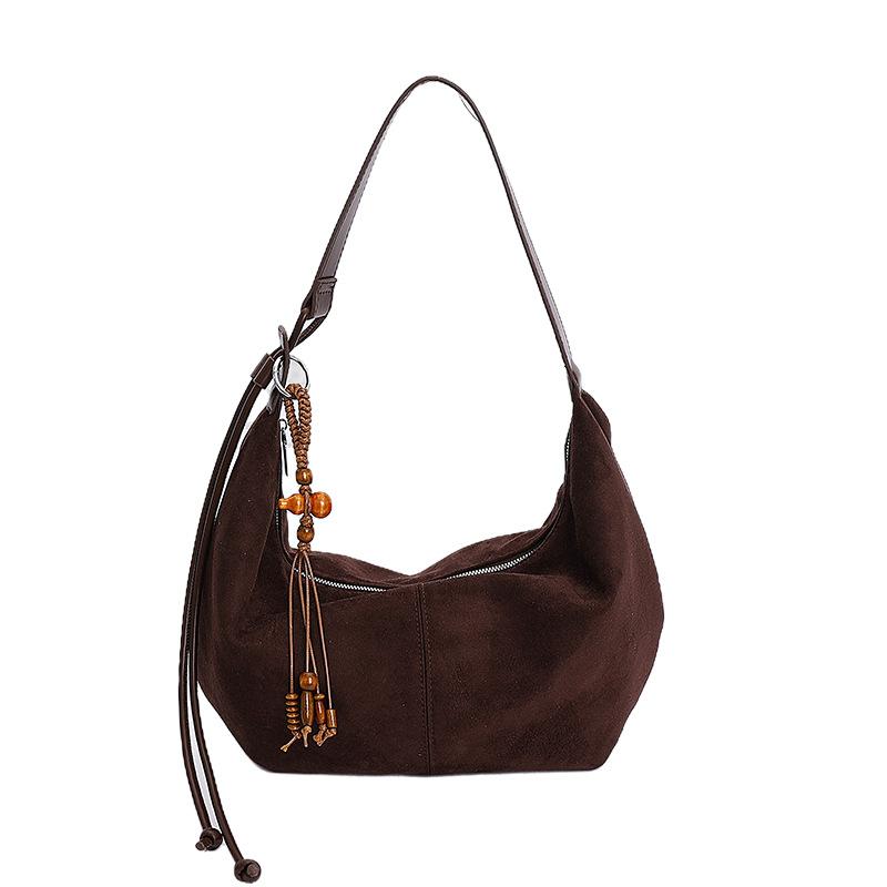 New Retro Suede Shoulder Dumpling Bag Large Capacity Texture Commuter Tote Bag Simple Underarm Bag Women