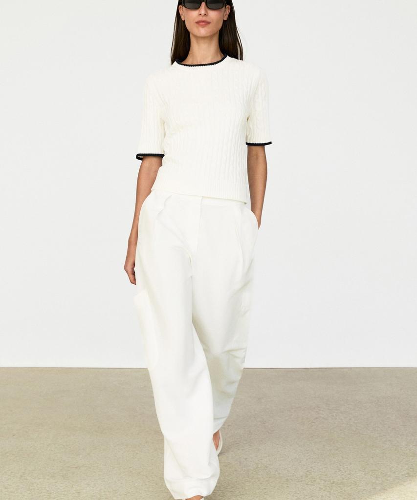 Masimodutti Cable Knit Short Sleeve Sweater