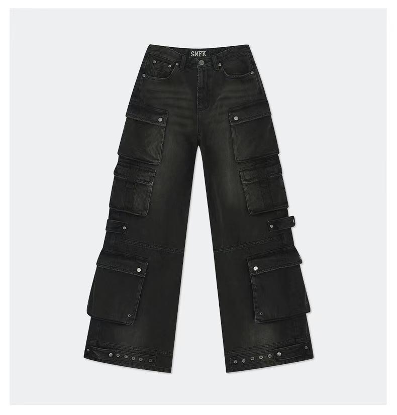 SMKK Phantom Retro Paratrooper Wide-Leg Multi-Pocket Tie-Dye Jeans Small