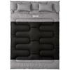 Double Sleeping Bag with 2 Pillows, 220 X 160 Cm Extra-Large Sleeping Bag for Adults, Black and Grey