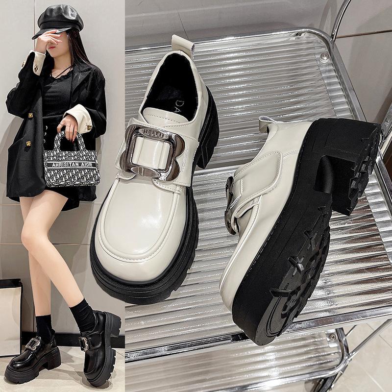 Retro British Style Thick Heel Platform Small Leather Shoes Women's 2025 New Spring and Autumn Height Increase Skirt Mary Jane Loafers