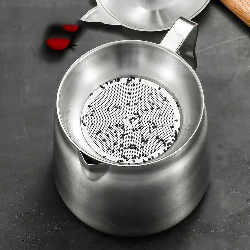 Kitchen 304 Stainless Steel Oil Filter Pot with Tray Large Capacity Lard Tank Residue Strainer Grease Separator Cooking