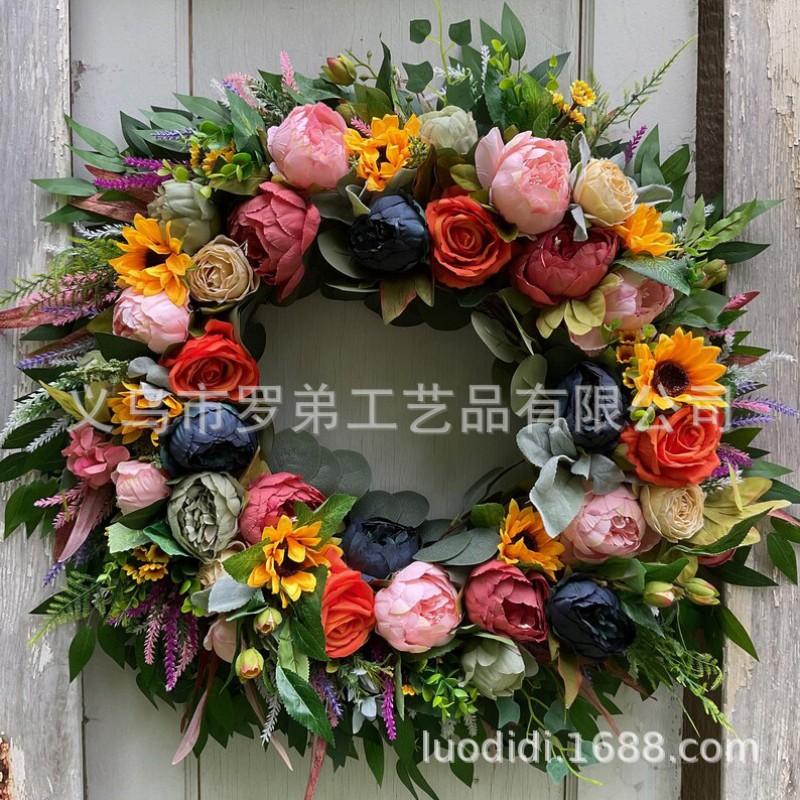 Easter Wreath Decor With Artificial Daisies Sunflowers Door Wall Hanging Home Party Decoration
