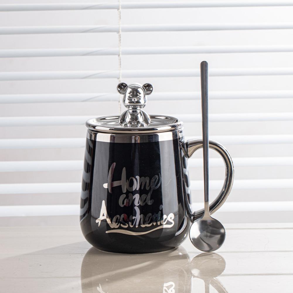 Tasse mit Deckel Löffel Keramiktasse Damen und Herren Zuhause hochwertig Büro Frühstück Kaffee Paar Wasserbecher Paar