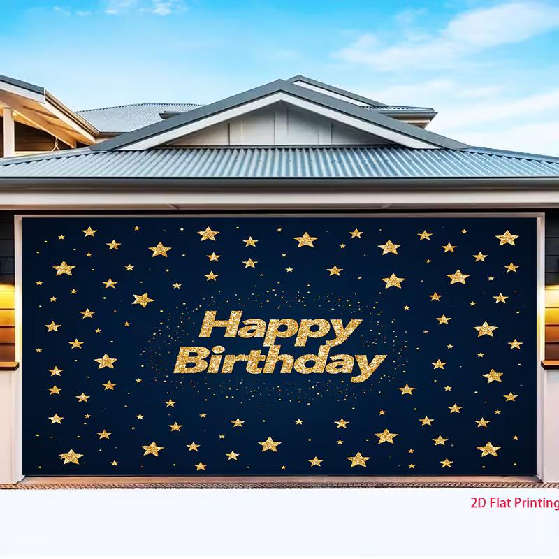 Glitter Gold Star Birthday Tapestry, Dark Blue Starry Night Wall Hanging