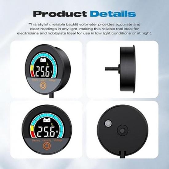 Battery Monitor 12V 24V 36V 48V 60V 72V 84V with Backlight Battery Voltmeter-A