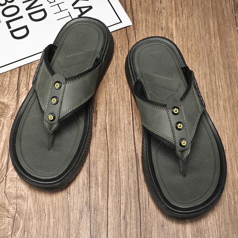 

Летние Новые Дизайнерские Нескользящие Шлепанцы на Мягкой Подошве для Мужчин Модные Повседневные Кожаные Шлепанцы Мужские Уличные Пляжные Туфли Мужские 38 зелёный