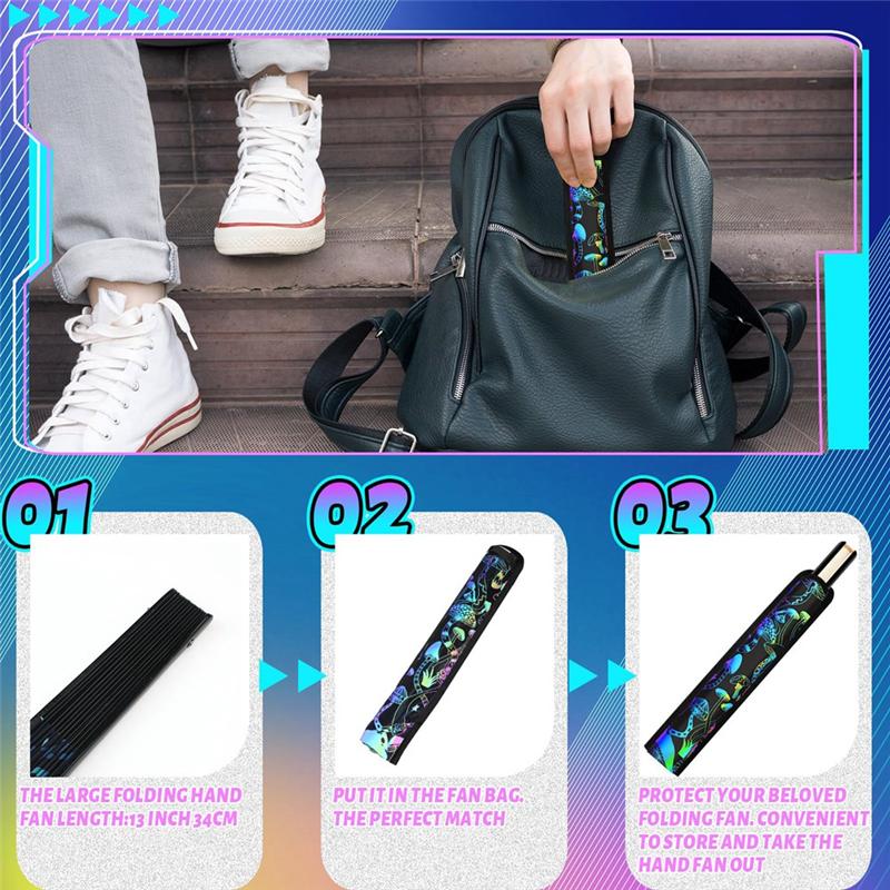 

ABWR-Summer Carnival Fan Leather Case Bag Fan Holder Folding Hand Fan Bag, Folding Fan Cover Belt, Party